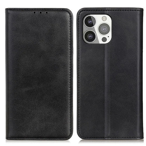 All-round Protection Auto-Absorbed Split Leather Wallet Stand Phone Cover for iPhone 13 Pro 6.1 inch - Black - 1