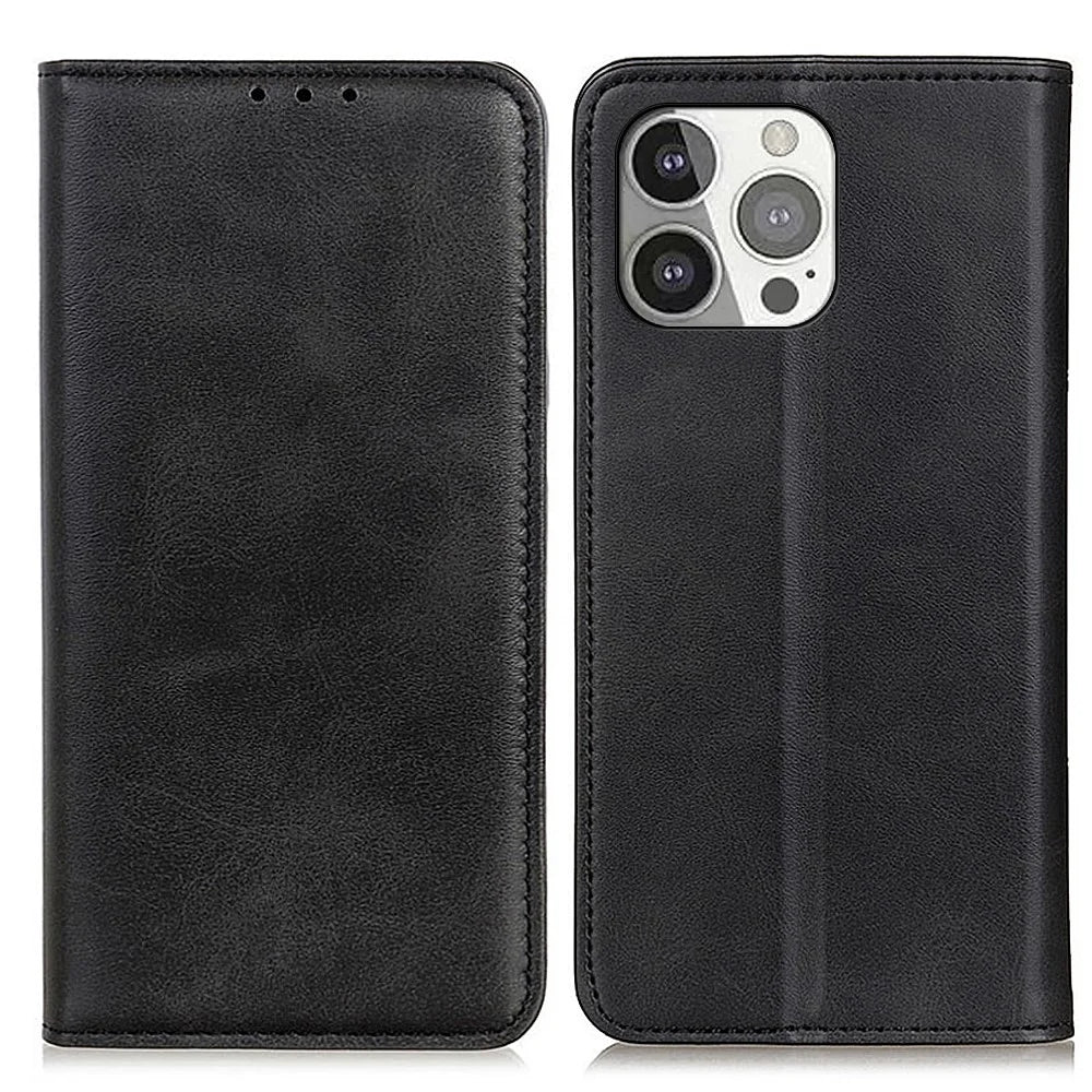 All-round Protection Auto-Absorbed Split Leather Wallet Stand Phone Cover for iPhone 13 Pro 6.1 inch - Black - 1