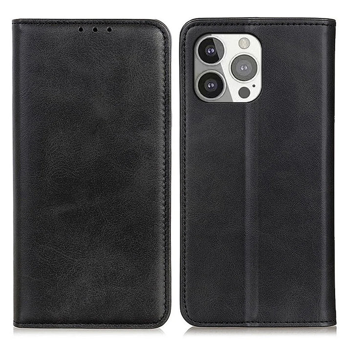 All-round Protection Auto-Absorbed Split Leather Wallet Stand Phone Cover for iPhone 13 Pro 6.1 inch - Black - 1