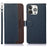 KHAZNEH Litchi Texture RFID Anti-theft Swiping Function Leather Phone Case for iPhone 13 Pro 6.1 inch - Blue - 1