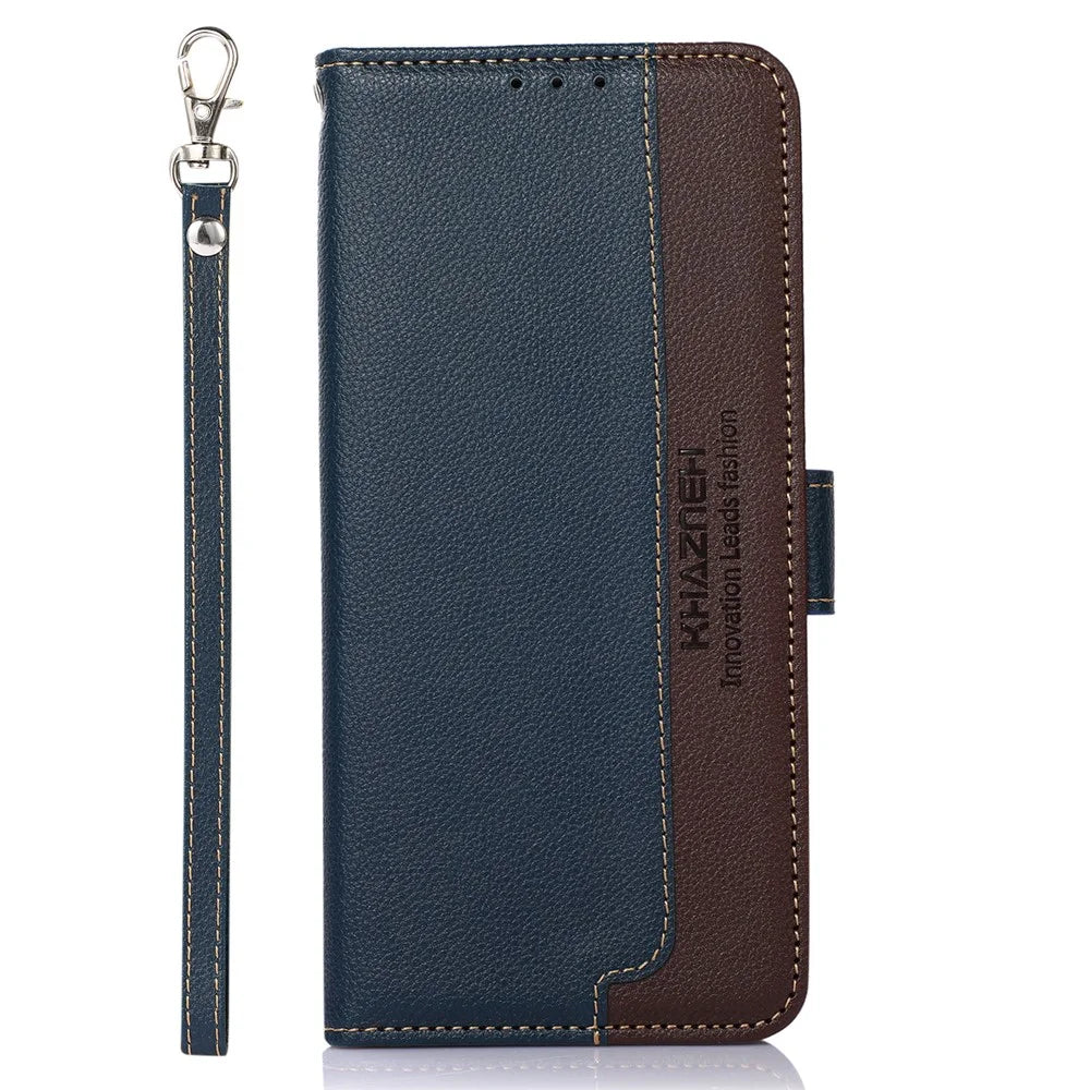 KHAZNEH Litchi Texture RFID Anti-theft Swiping Function Leather Phone Case for iPhone 13 Pro 6.1 inch - Blue - 2