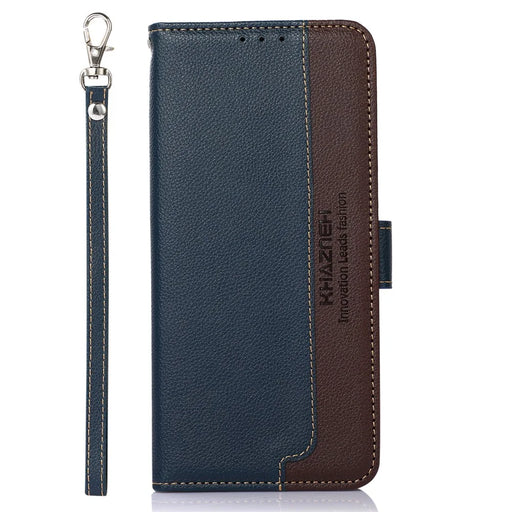 KHAZNEH Litchi Texture RFID Anti-theft Swiping Function Leather Phone Case for iPhone 13 Pro 6.1 inch - Blue - 2