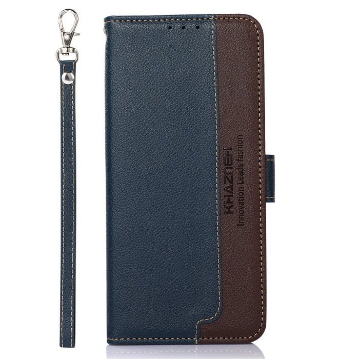 KHAZNEH Litchi Texture RFID Anti-theft Swiping Function Leather Phone Case for iPhone 13 Pro 6.1 inch - Blue - 2