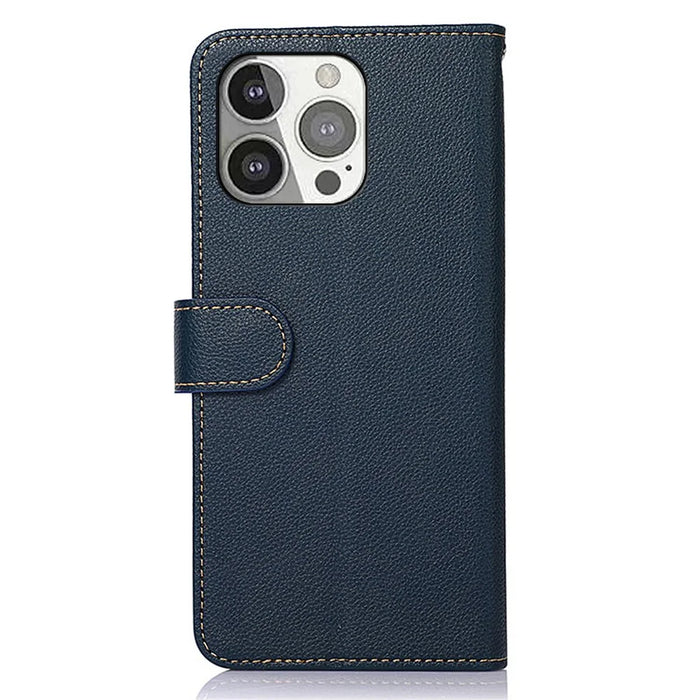 KHAZNEH Litchi Texture RFID Anti-theft Swiping Function Leather Phone Case for iPhone 13 Pro 6.1 inch - Blue - 3