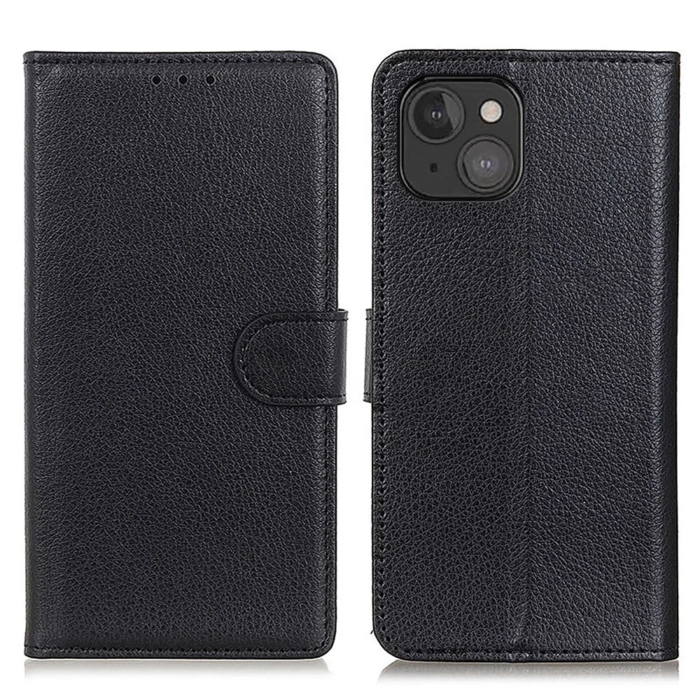 Wallet Design Classic Litchi Texture Leather Phone Stand Case for iPhone 13 mini 5.4 inch - Black - 1
