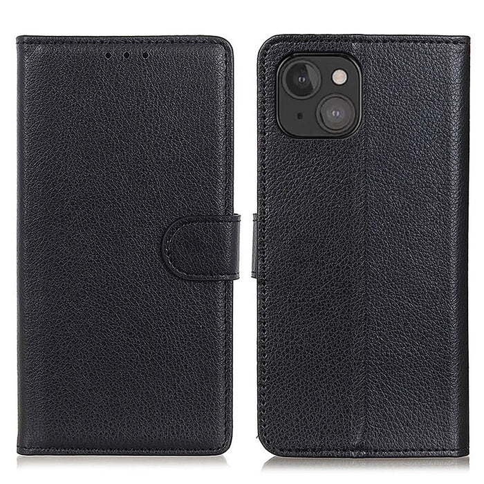 Wallet Design Classic Litchi Texture Leather Phone Stand Case for iPhone 13 mini 5.4 inch - Black - 1