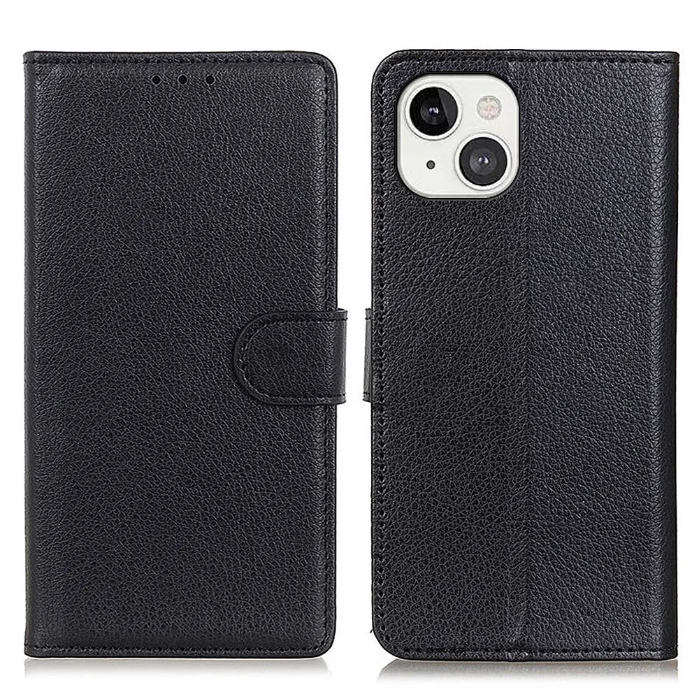 Litchi Texture PU Leather Stand Wallet Mobile Phone Case Shell for iPhone 13 6.1 inch - Black - 1
