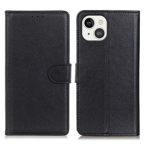 Litchi Texture PU Leather Stand Wallet Mobile Phone Case Shell for iPhone 13 6.1 inch - Black - 1