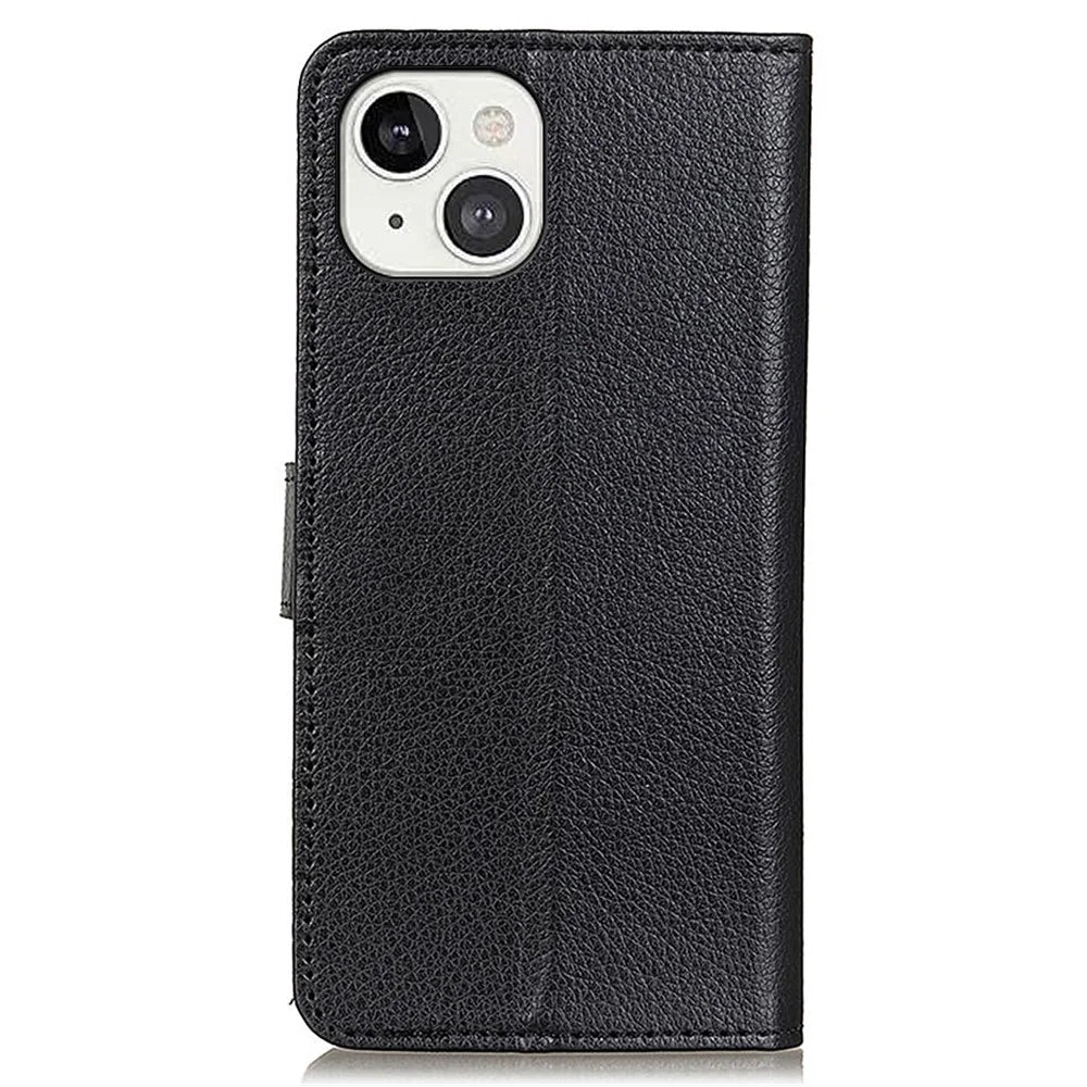Litchi Texture PU Leather Stand Wallet Mobile Phone Case Shell for iPhone 13 6.1 inch - Black - 3
