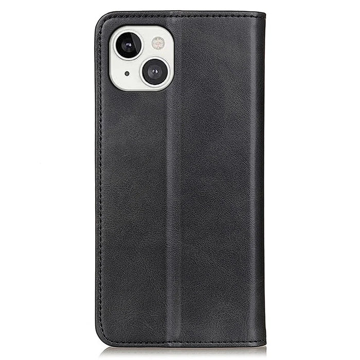 Split Leather Magnetic Auto-absorbed Wallet Phone Stand Shell Case for iPhone 13 6.1 inch - Black - 3
