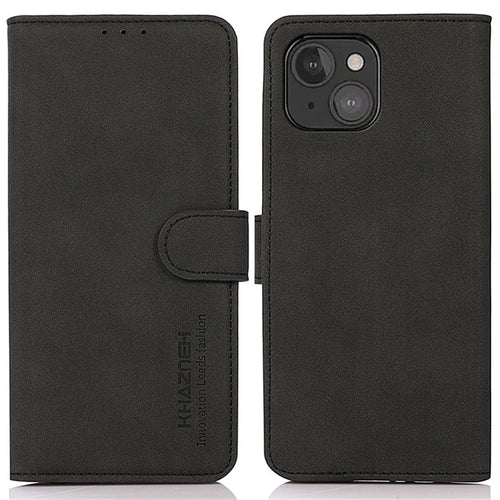 KHAZNEH PU Leather Phone Wallet Design Cover Case with Stand for iPhone 13 mini 5.4 inch - Black - 1