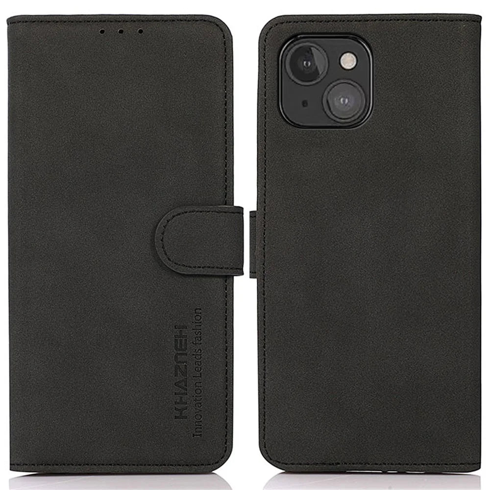 KHAZNEH PU Leather Phone Wallet Design Cover Case with Stand for iPhone 13 mini 5.4 inch - Black - 1