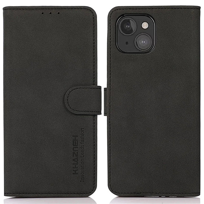KHAZNEH PU Leather Phone Wallet Design Cover Case with Stand for iPhone 13 mini 5.4 inch - Black - 1