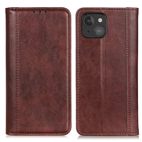 Litchi Texture Magnet Absorption Wallet Stand Split Leather Case Cover for iPhone 13 mini 5.4-inch - Brown - 1
