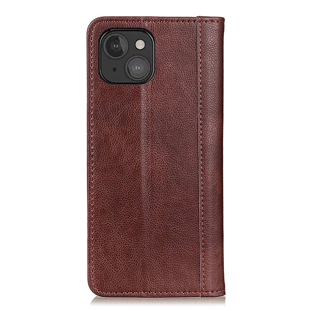 Litchi Texture Magnet Absorption Wallet Stand Split Leather Case Cover for iPhone 13 mini 5.4-inch - Brown - 3