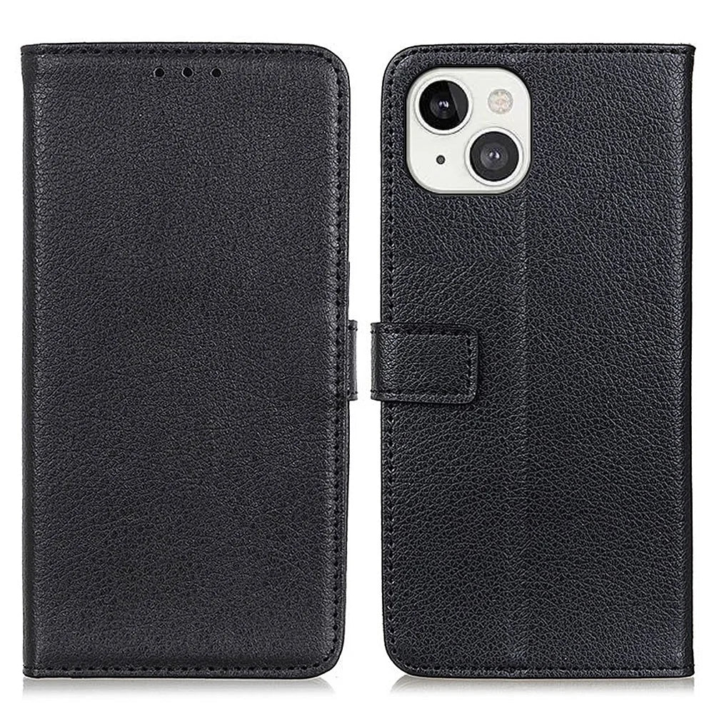 Stylish Litchi Texture Soft PU Leather Case Shockproof Anti-Scratch Protection Cover for iPhone 13 6.1 inch - Black - 1