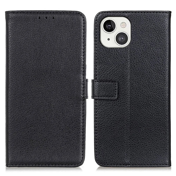 Stylish Litchi Texture Soft PU Leather Case Shockproof Anti-Scratch Protection Cover for iPhone 13 6.1 inch - Black - 1