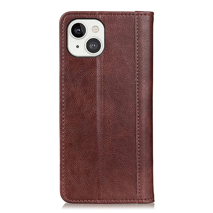 Litchi Texture Split Leather Magnet Absorption Wallet Stand Case Cover for iPhone 13 6.1-inch - Brown - 3