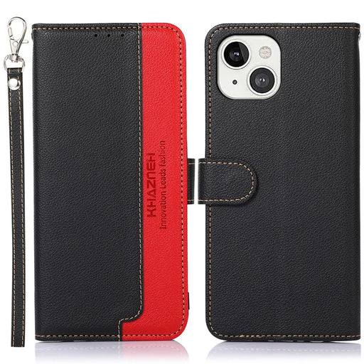 KHAZNEH RFID Design Litchi Texture Anti-theft Swiping Function Leather Phone Case for iPhone 13 6.1 inch - Black - 1