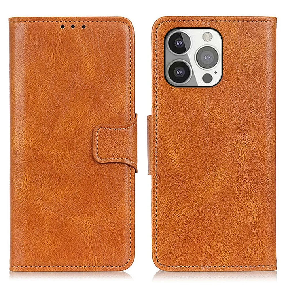 Crazy Horse PU Leather Wallet Protective Case Shell with Stand for iPhone 13 Pro 6.1-inch - Brown - 1