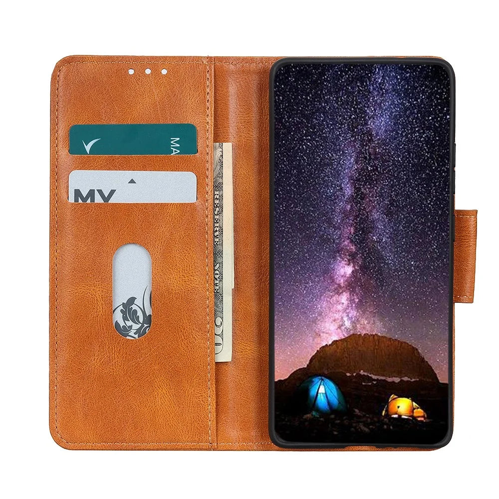Crazy Horse PU Leather Wallet Protective Case Shell with Stand for iPhone 13 Pro 6.1-inch - Brown - 5