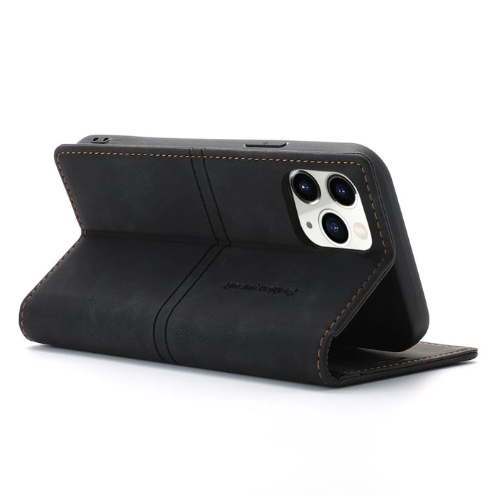 Auto-absorbed Folio Flip PU Leather Wallet Stand Phone Cover Shell for iPhone 12 / 12 Pro 6.1 inch - Black - 3