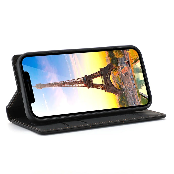Auto-absorbed Folio Flip PU Leather Wallet Stand Phone Cover Shell for iPhone 12 / 12 Pro 6.1 inch - Black - 5
