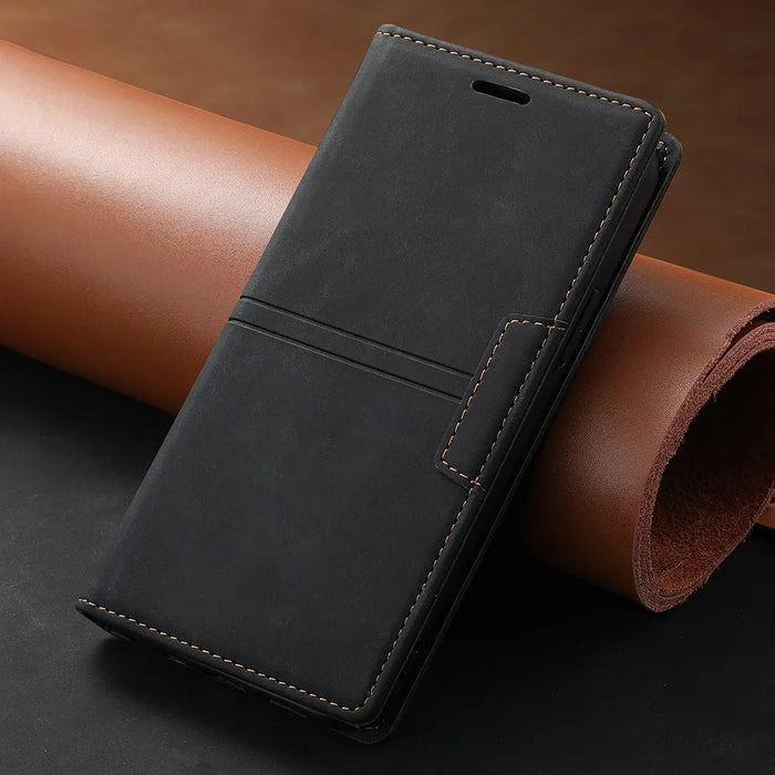 Auto-absorbed Folio Flip PU Leather Wallet Stand Phone Cover Shell for iPhone 12 / 12 Pro 6.1 inch - Black - 7