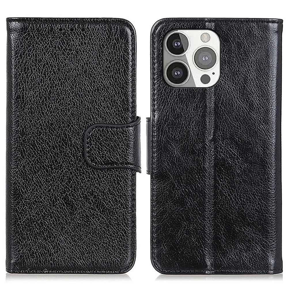 Full Protection Nappa Texture Split Leather Stand Wallet Phone Cover Case for iPhone 13 Pro 6.1 inch - Black - 1