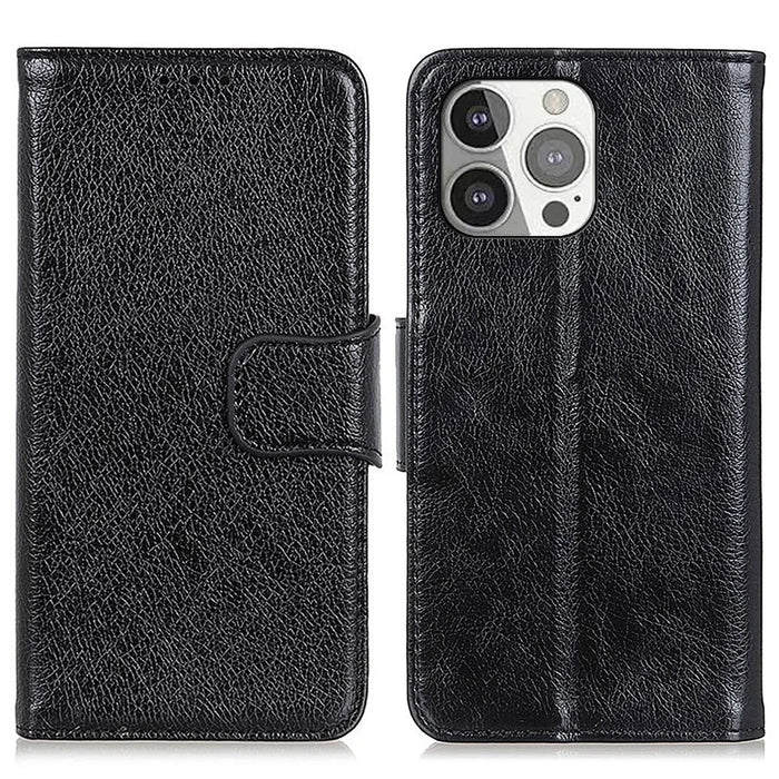 Full Protection Nappa Texture Split Leather Stand Wallet Phone Cover Case for iPhone 13 Pro 6.1 inch - Black - 1