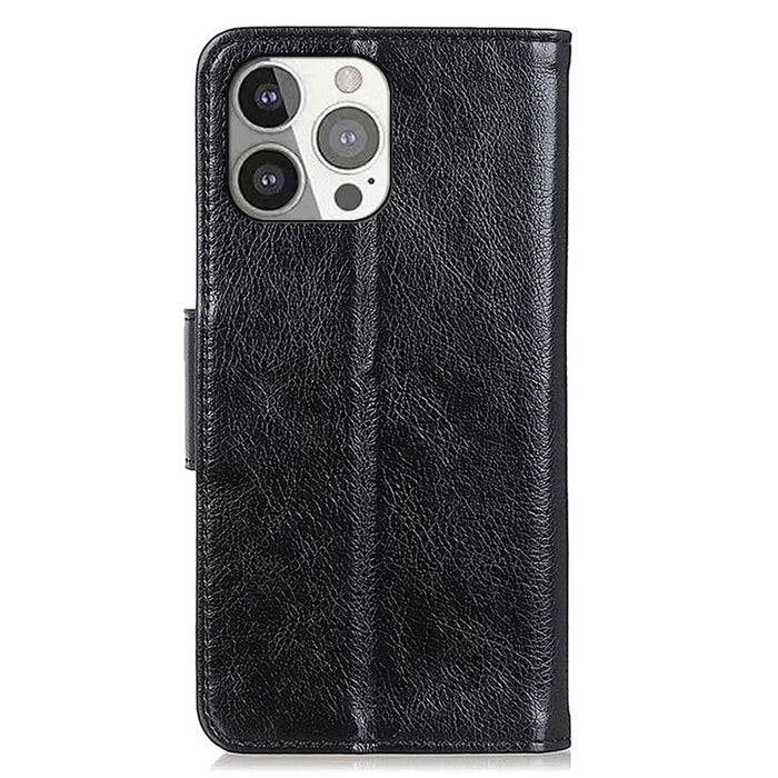 Full Protection Nappa Texture Split Leather Stand Wallet Phone Cover Case for iPhone 13 Pro 6.1 inch - Black - 3