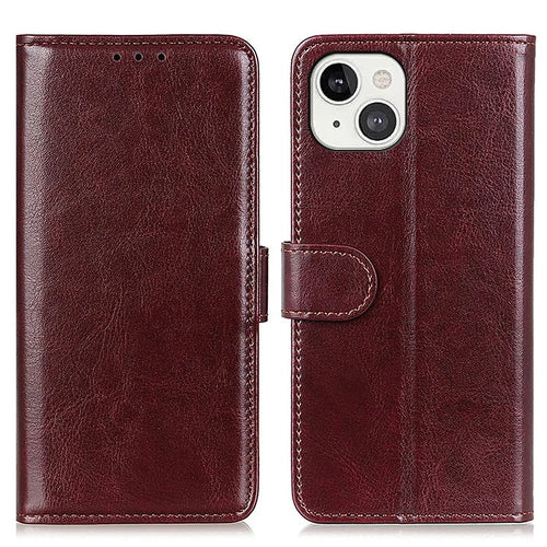 Anti-Slip Scratch Resistant Full Body Protective Crazy Horse Texture Phone Cover Case for iPhone 13 6.1 inch - Brown - 1