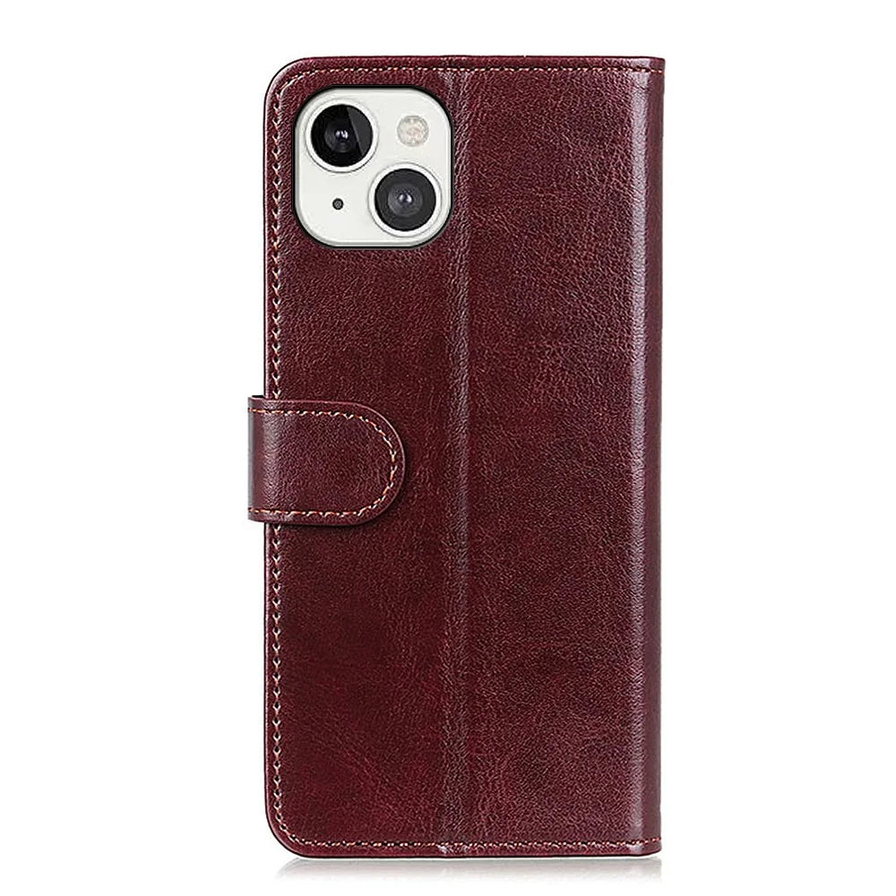 Anti-Slip Scratch Resistant Full Body Protective Crazy Horse Texture Phone Cover Case for iPhone 13 6.1 inch - Brown - 3