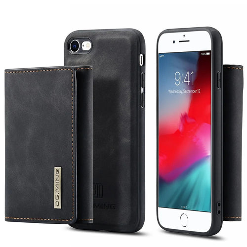 DG.MING M1 Series 2 in 1 Detachable Magnetic Leather Wallet Case Wireless Charging Support with Kickstand for iPhone 7 4.7 inch/8 4.7 inch/SE (2020)/SE (2022) - Black - 1