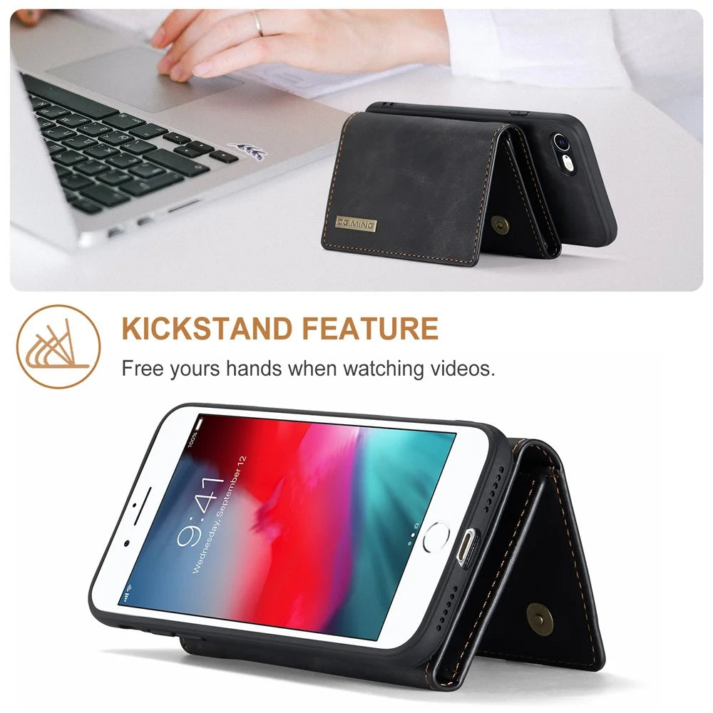 DG.MING M1 Series 2 in 1 Detachable Magnetic Leather Wallet Case Wireless Charging Support with Kickstand for iPhone 7 4.7 inch/8 4.7 inch/SE (2020)/SE (2022) - Black - 2