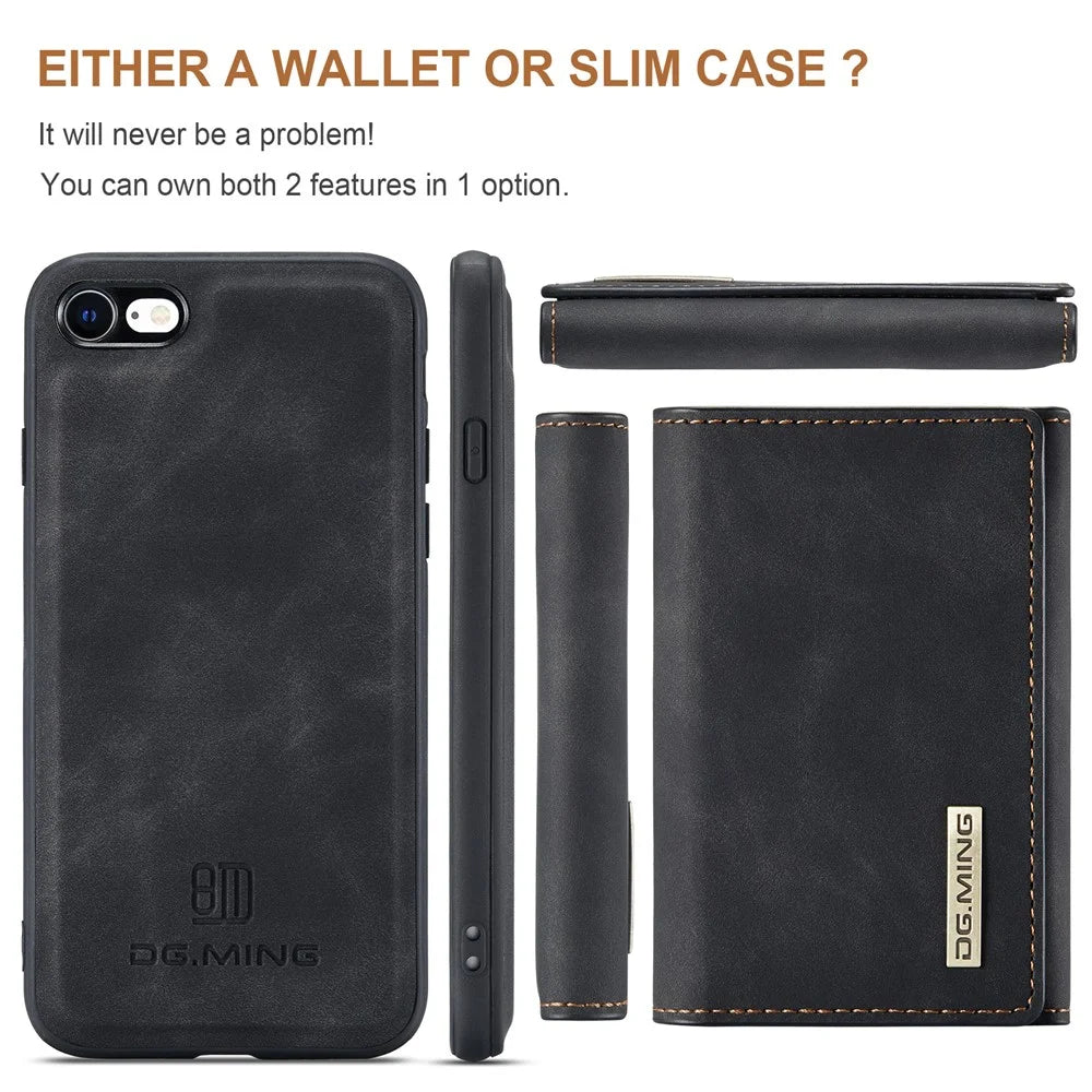 DG.MING M1 Series 2 in 1 Detachable Magnetic Leather Wallet Case Wireless Charging Support with Kickstand for iPhone 7 4.7 inch/8 4.7 inch/SE (2020)/SE (2022) - Black - 3