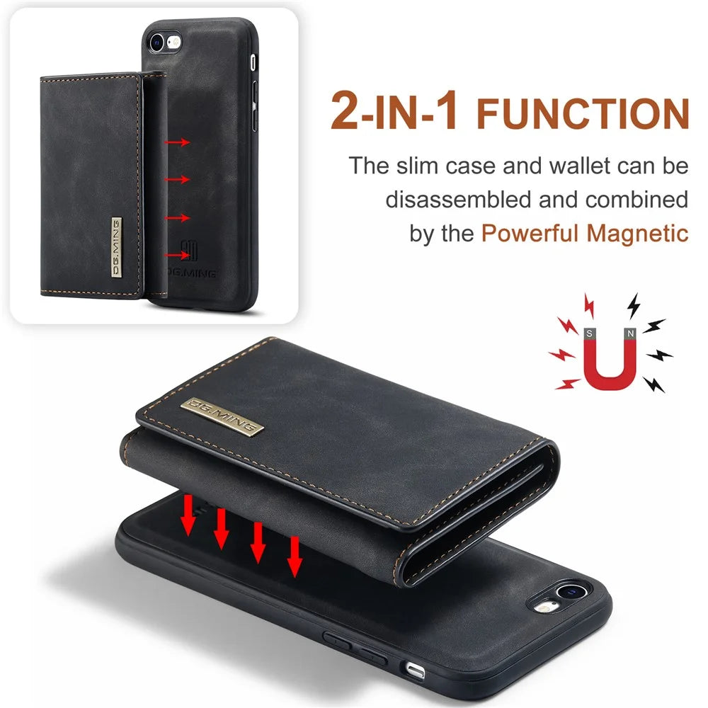 DG.MING M1 Series 2 in 1 Detachable Magnetic Leather Wallet Case Wireless Charging Support with Kickstand for iPhone 7 4.7 inch/8 4.7 inch/SE (2020)/SE (2022) - Black - 5