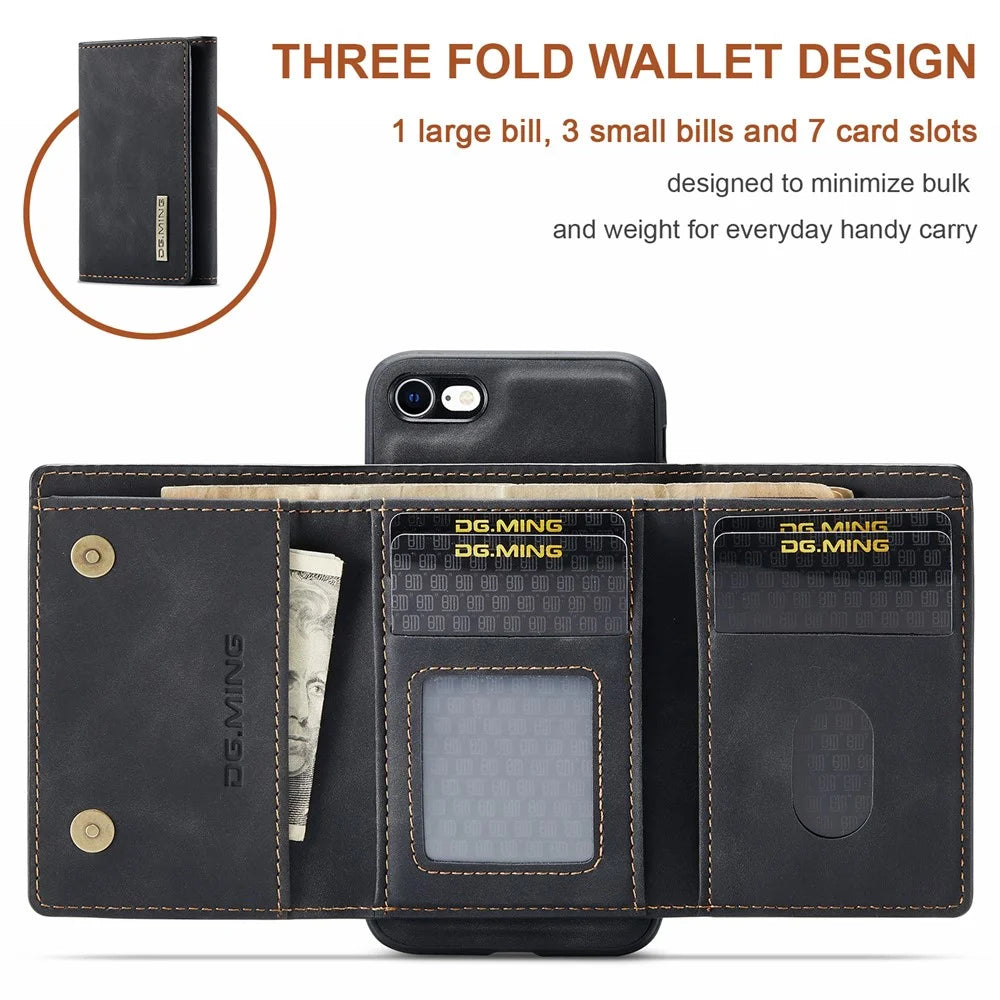 DG.MING M1 Series 2 in 1 Detachable Magnetic Leather Wallet Case Wireless Charging Support with Kickstand for iPhone 7 4.7 inch/8 4.7 inch/SE (2020)/SE (2022) - Black - 7