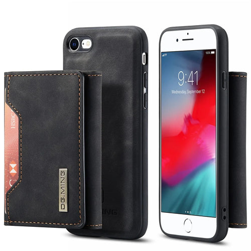 DG.MING M2 Series Multi-Function Magnetic Detachable Wallet Kickstand Flip Hybrid Case Cover for iPhone 7 4.7 inch/8 4.7 inch/SE (2020)/SE (2022) - Black - 1