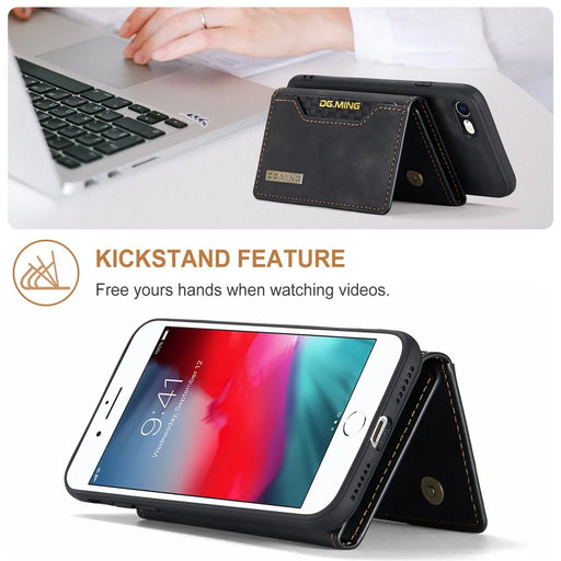 DG.MING M2 Series Multi-Function Magnetic Detachable Wallet Kickstand Flip Hybrid Case Cover for iPhone 7 4.7 inch/8 4.7 inch/SE (2020)/SE (2022) - Black - 2