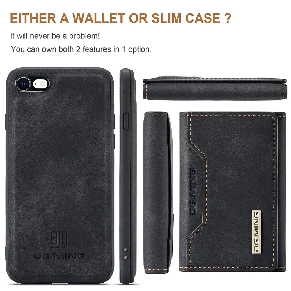 DG.MING M2 Series Multi-Function Magnetic Detachable Wallet Kickstand Flip Hybrid Case Cover for iPhone 7 4.7 inch/8 4.7 inch/SE (2020)/SE (2022) - Black - 3
