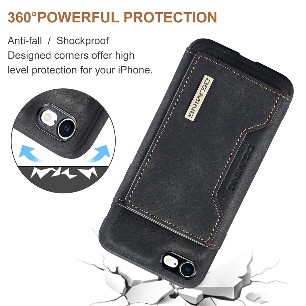 DG.MING M2 Series Multi-Function Magnetic Detachable Wallet Kickstand Flip Hybrid Case Cover for iPhone 7 4.7 inch/8 4.7 inch/SE (2020)/SE (2022) - Black - 4
