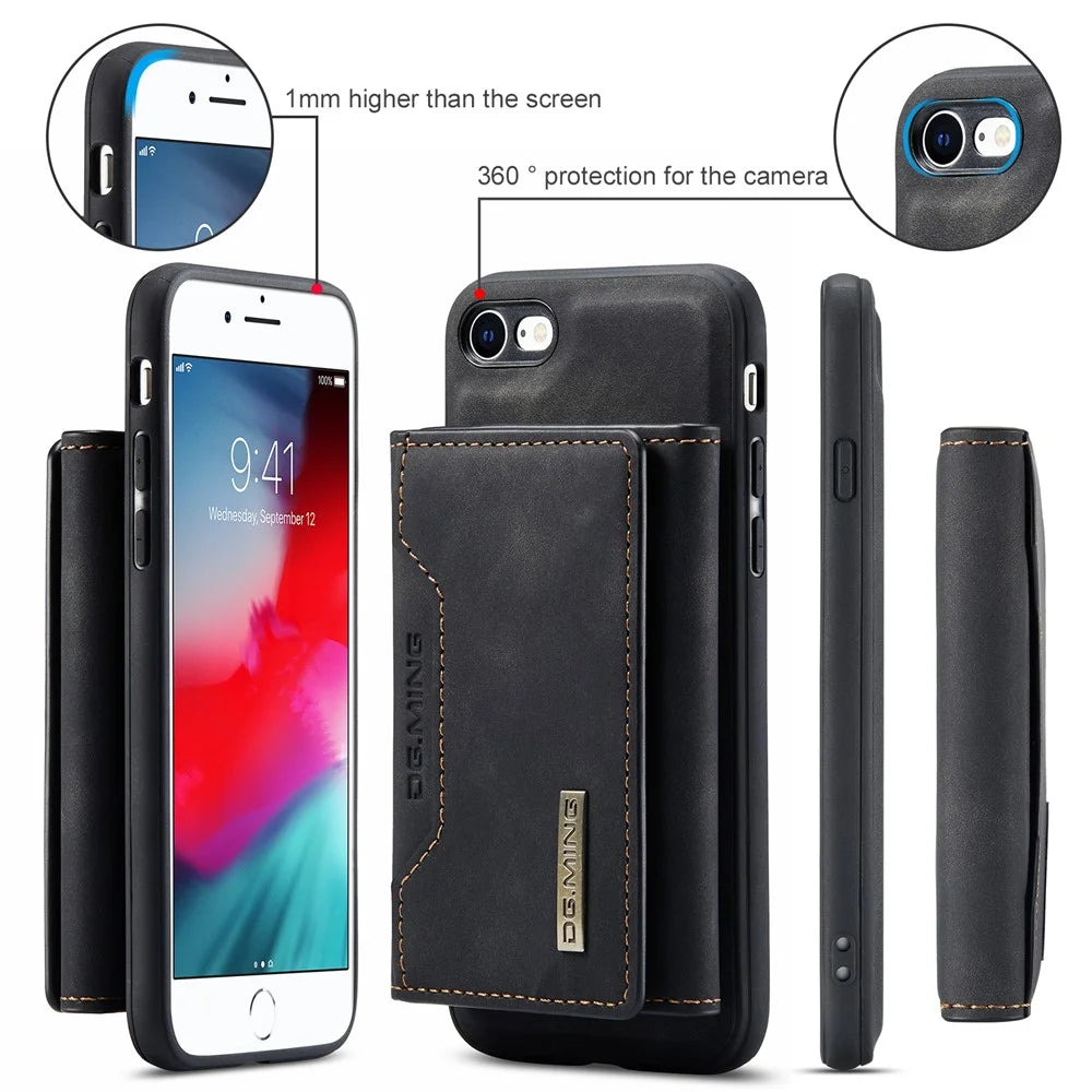 DG.MING M2 Series Multi-Function Magnetic Detachable Wallet Kickstand Flip Hybrid Case Cover for iPhone 7 4.7 inch/8 4.7 inch/SE (2020)/SE (2022) - Black - 6