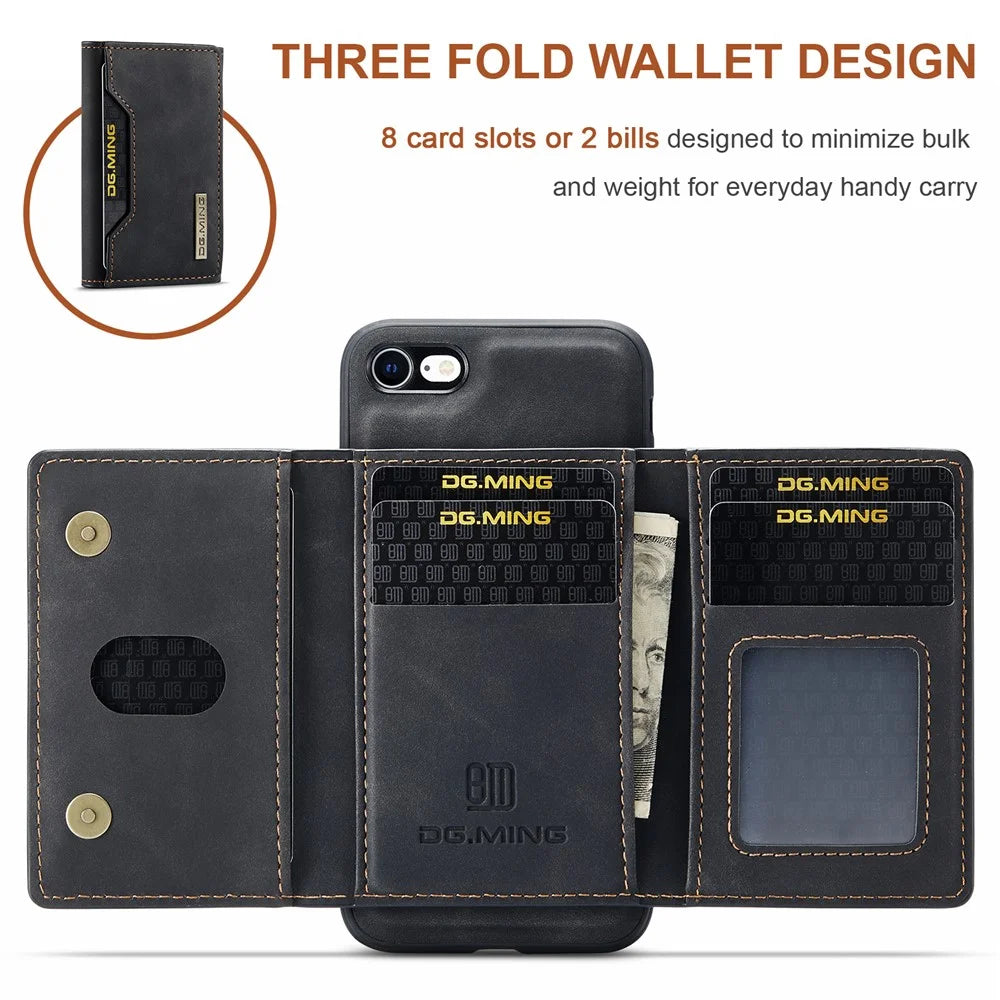 DG.MING M2 Series Multi-Function Magnetic Detachable Wallet Kickstand Flip Hybrid Case Cover for iPhone 7 4.7 inch/8 4.7 inch/SE (2020)/SE (2022) - Black - 7