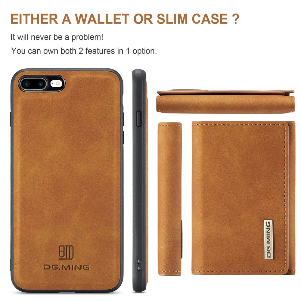 DG.MING M1 Series Kickstand Magnetic Detachable Cover Flip Folio Magnetic 2-in-1 Purse Protective Leather Case for iPhone 7 Plus 5.5 inch / 8 Plus 5.5 inch - Brown - 3