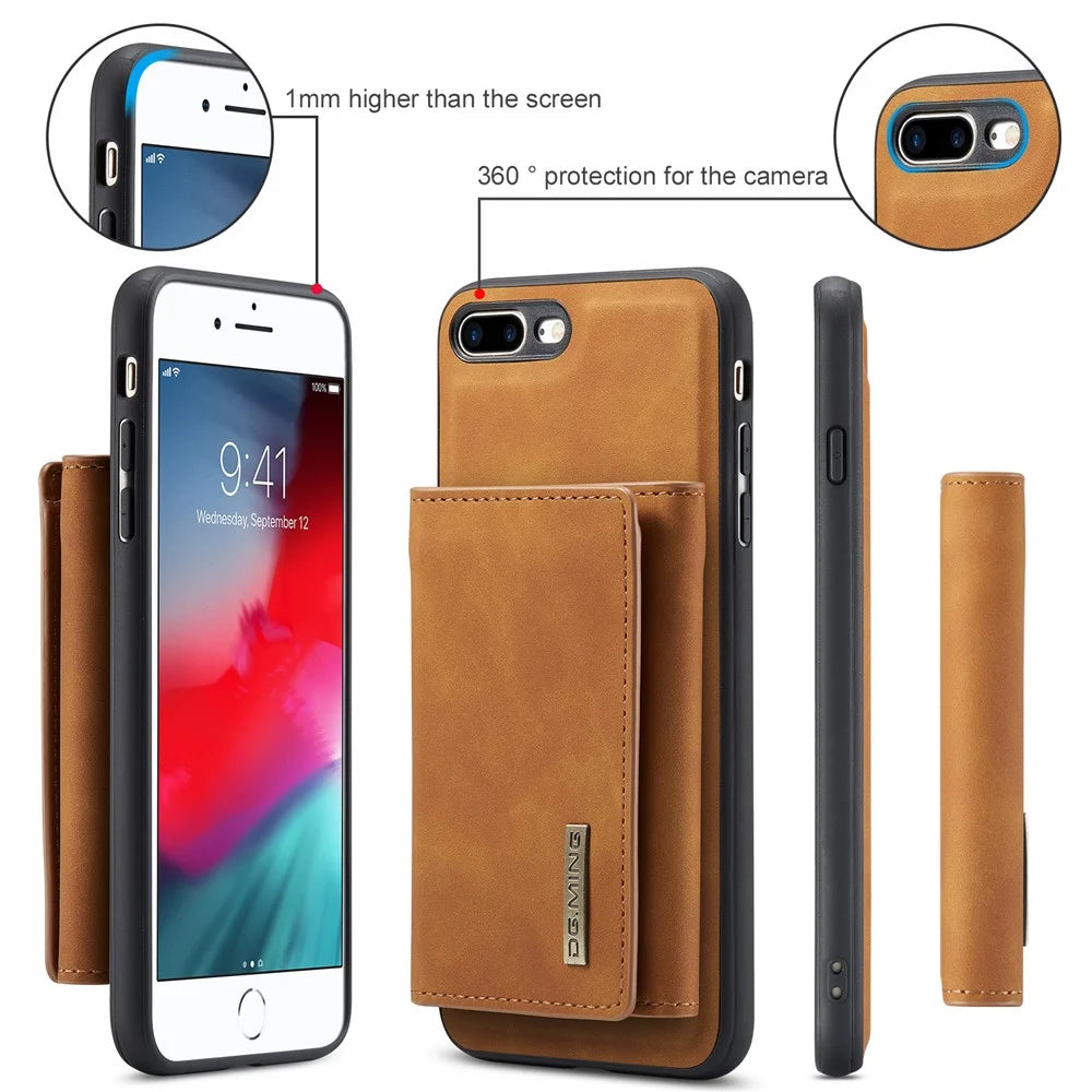 DG.MING M1 Series Kickstand Magnetic Detachable Cover Flip Folio Magnetic 2-in-1 Purse Protective Leather Case for iPhone 7 Plus 5.5 inch / 8 Plus 5.5 inch - Brown - 6