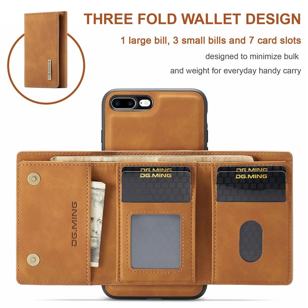 DG.MING M1 Series Kickstand Magnetic Detachable Cover Flip Folio Magnetic 2-in-1 Purse Protective Leather Case for iPhone 7 Plus 5.5 inch / 8 Plus 5.5 inch - Brown - 7