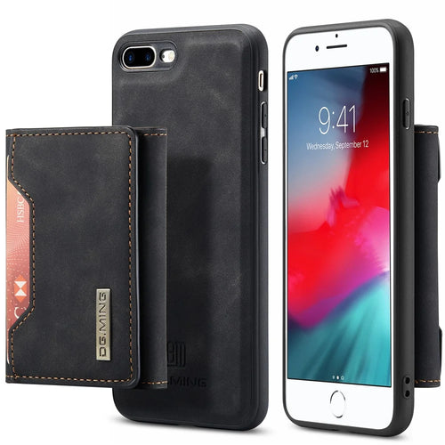 DG.MING M2 Series Detachable Wallet Leather Case Kickstand Magnetic Cover Compatible with Wireless Charging for iPhone 7 Plus 5.5 inch / 8 Plus 5.5 inch - Black - 1