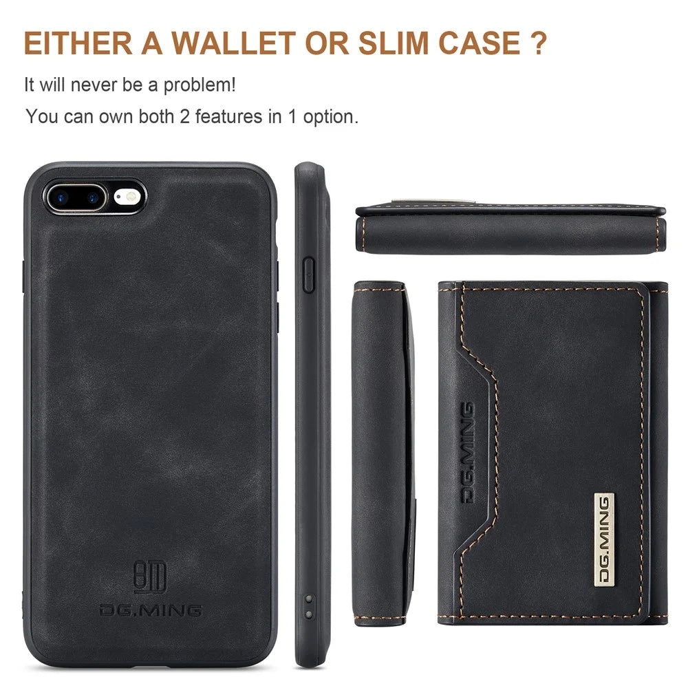 DG.MING M2 Series Detachable Wallet Leather Case Kickstand Magnetic Cover Compatible with Wireless Charging for iPhone 7 Plus 5.5 inch / 8 Plus 5.5 inch - Black - 3