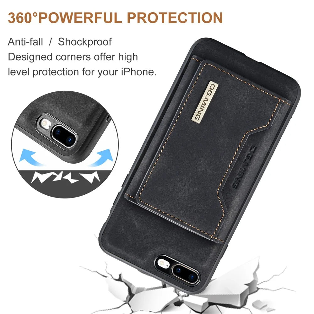DG.MING M2 Series Detachable Wallet Leather Case Kickstand Magnetic Cover Compatible with Wireless Charging for iPhone 7 Plus 5.5 inch / 8 Plus 5.5 inch - Black - 4
